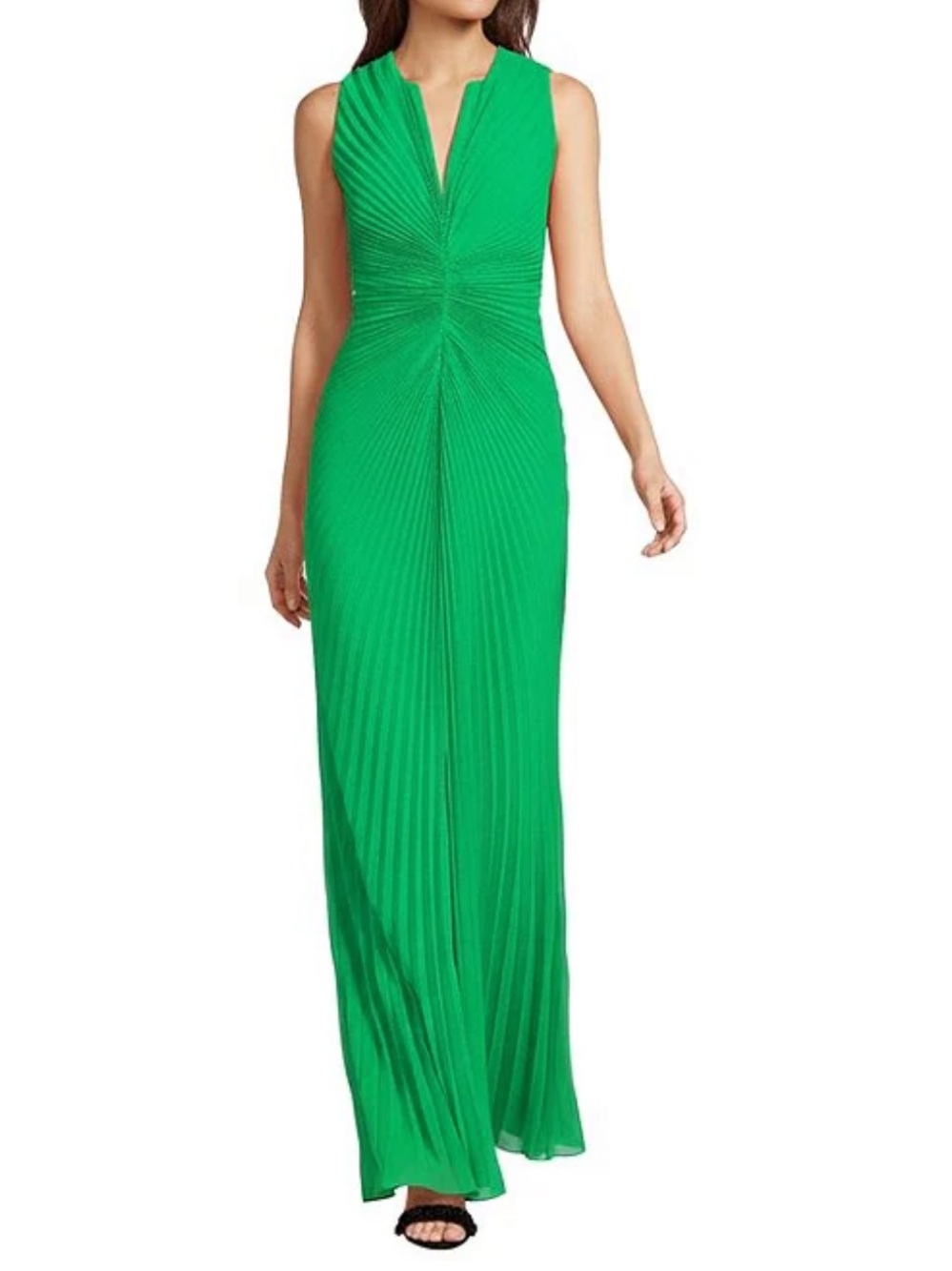 Belle By Badgley Mischka Avery Woven Deep V-Neck Sleeveless Pleated A-Line Dress